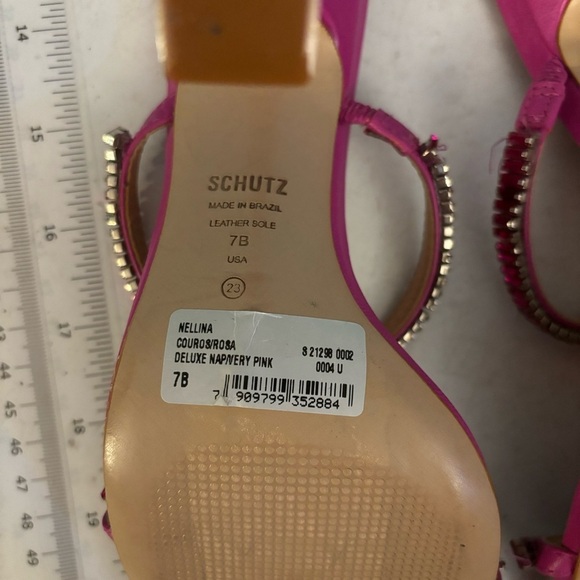BNWOT Schutz Nellina leather embellished stiletto heels very pink in size 7 - Picture 9 of 12
